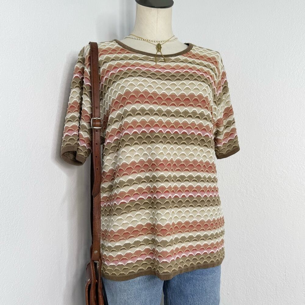 Vintage Scallop Knit Tee Oversized Medium Alfred Dunner Costal Grandmacore